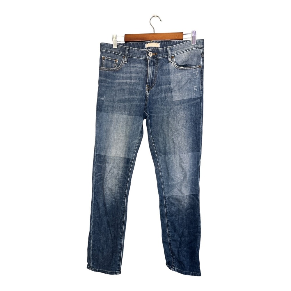 Uniqlo Patchwork Jeans Women's 25 Mid Rise Straight Stretch Blue Denim